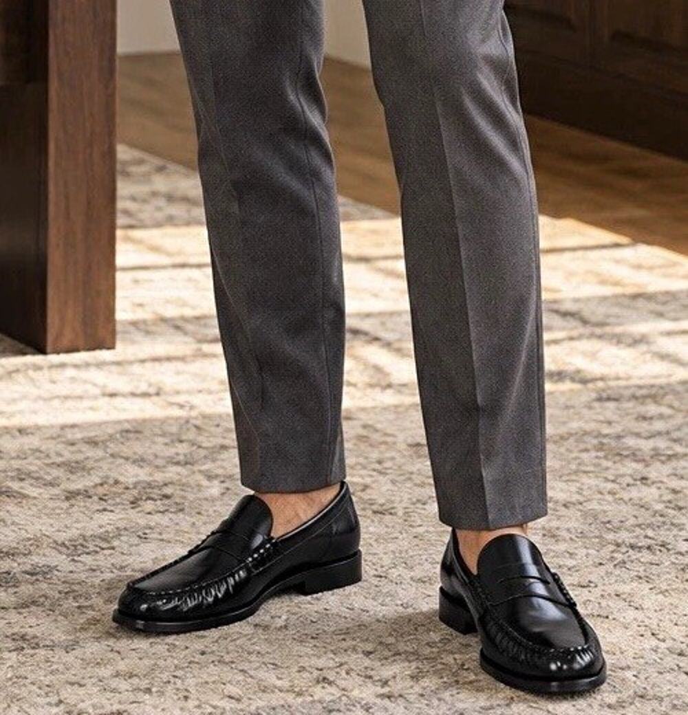 Florsheim Berkley 17058-01 Men 11D Black Leather Penny Loafers Moc Toe Stiching